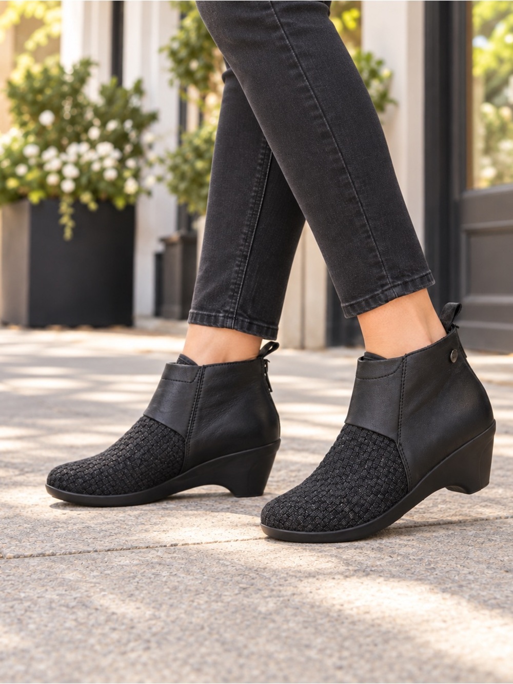 Bernie Mev Zen Celine Black Woven Ankle Boots NWT